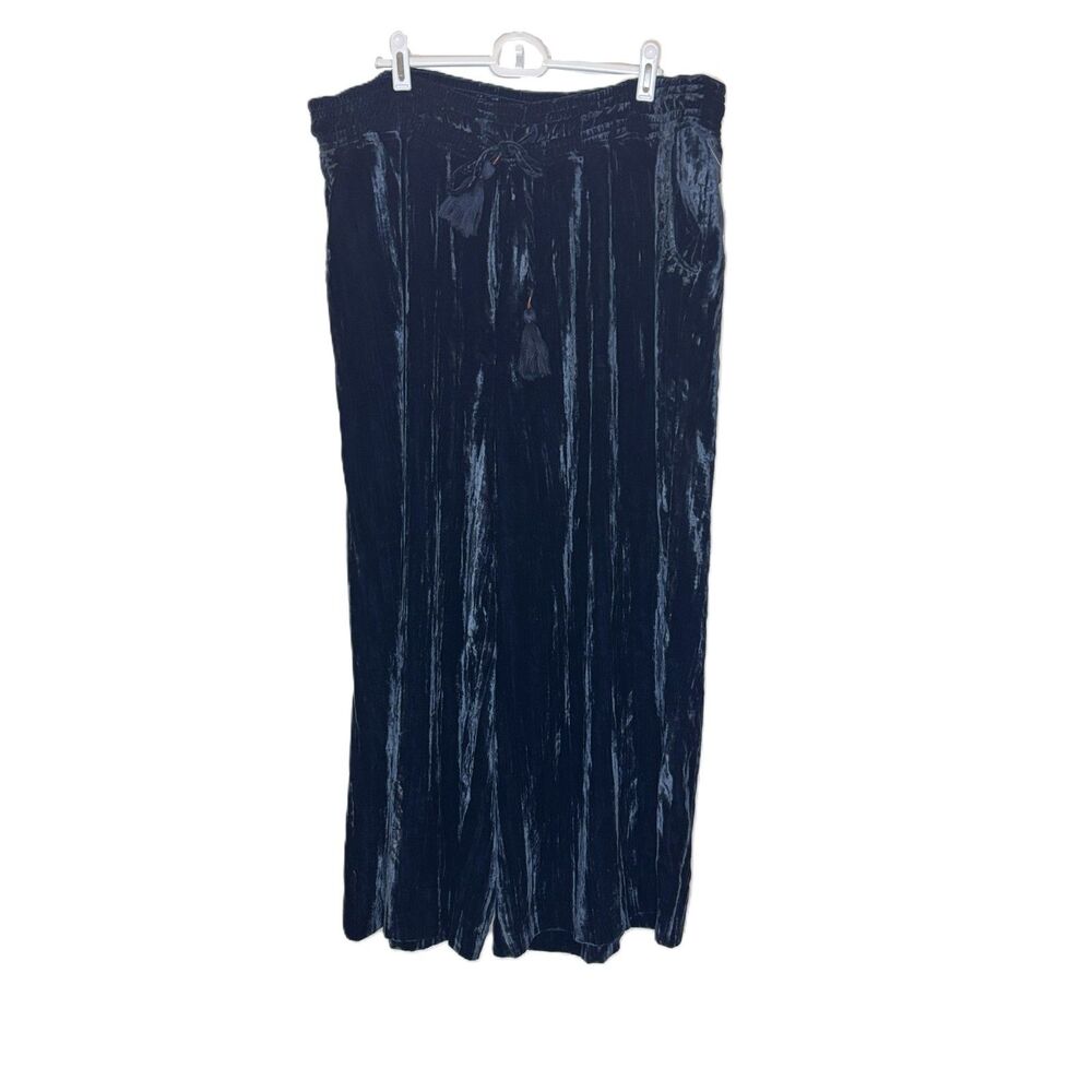 Anthropologie Hei Blue Velvet Drawstring Culotte Pants | Size L NWT